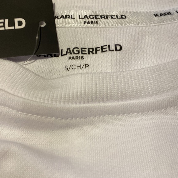 Host Pick Karl Lagerfeld Paris White Heart Crew Neck Sweater Women’s Small NWT - Picture 3 of 7
